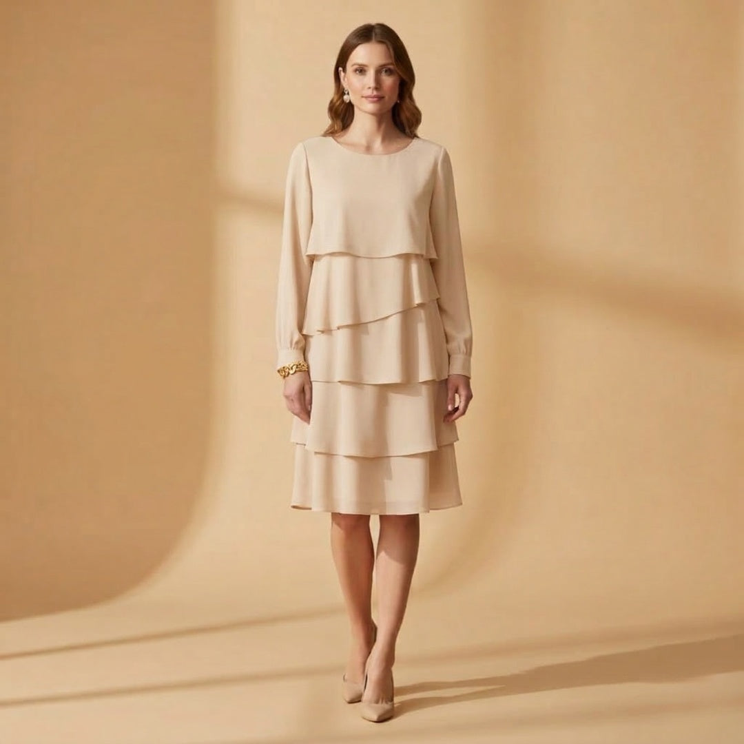 Carla | Vestido Midi Camadas Mulher Manga Comprida