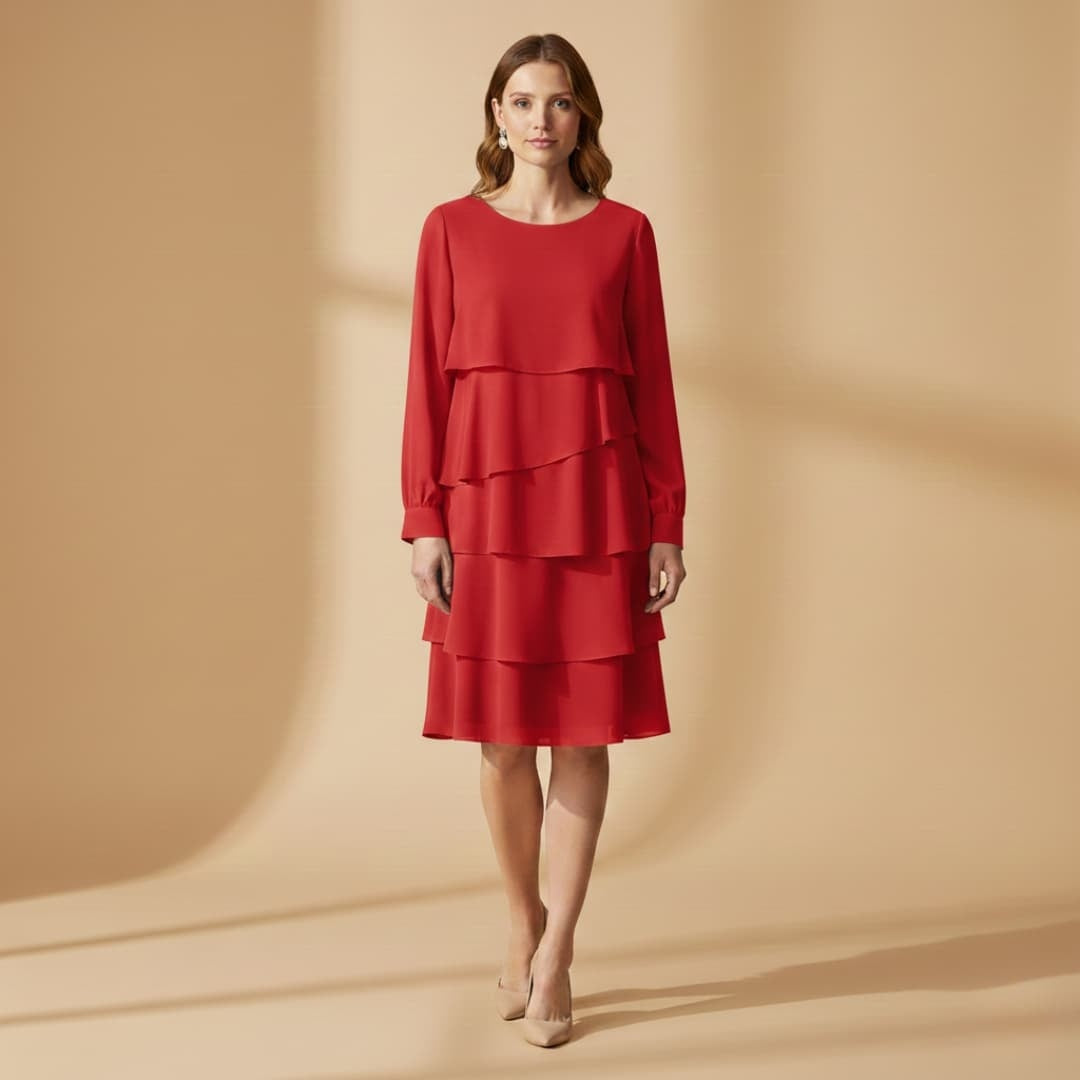 Carla | Vestido Midi Camadas Mulher Manga Comprida