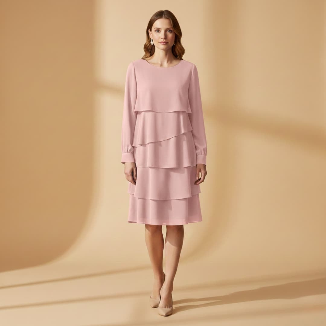 Carla | Vestido Midi Camadas Mulher Manga Comprida