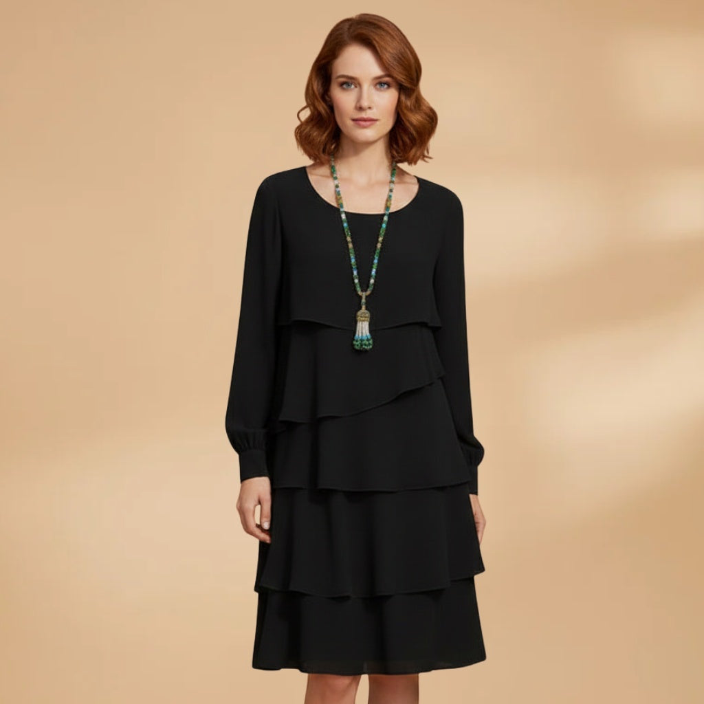 Violeta | Vestido Midi Camadas Mulher Manga Comprida