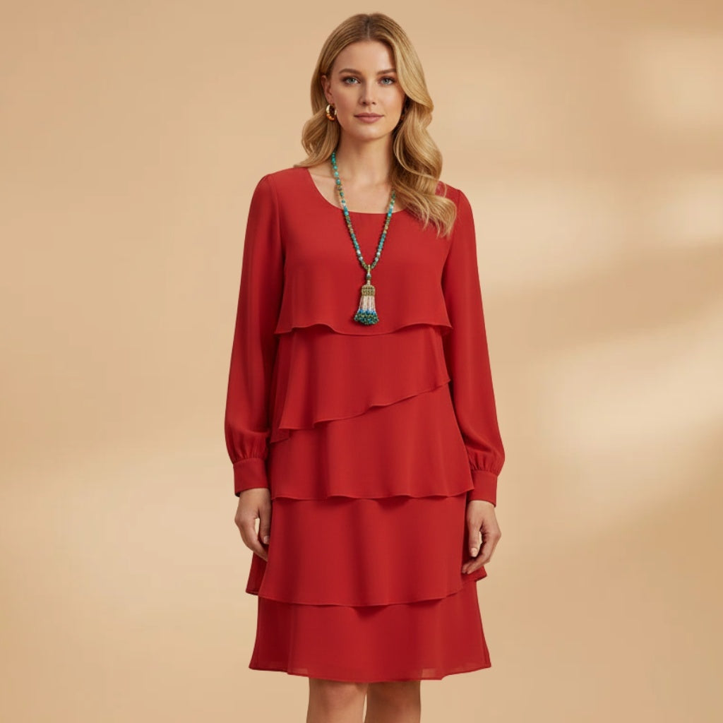 Violeta | Vestido Midi Camadas Mulher Manga Comprida