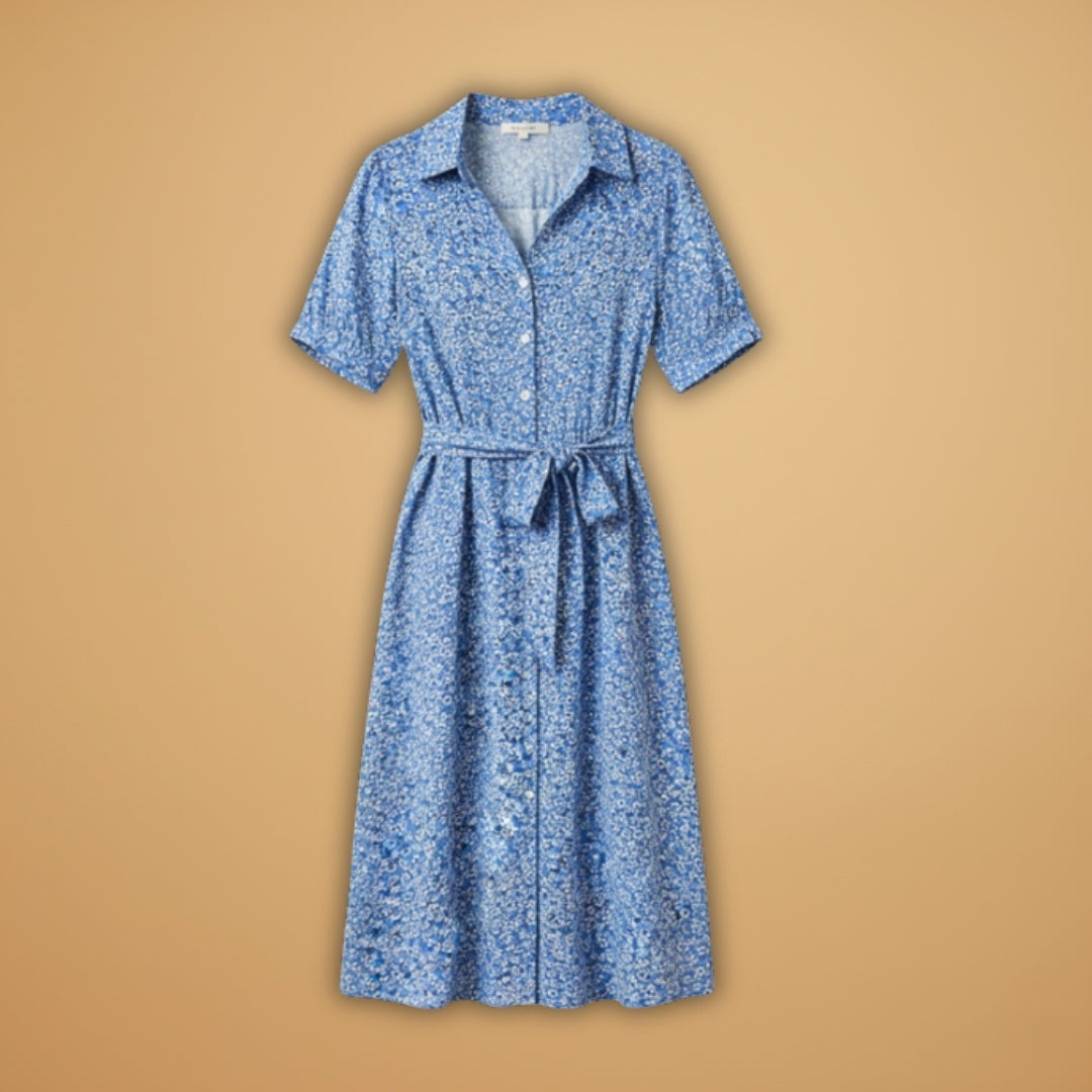 Raquel | Vestido Midi Camiseiro Estampado Mulher Decote V