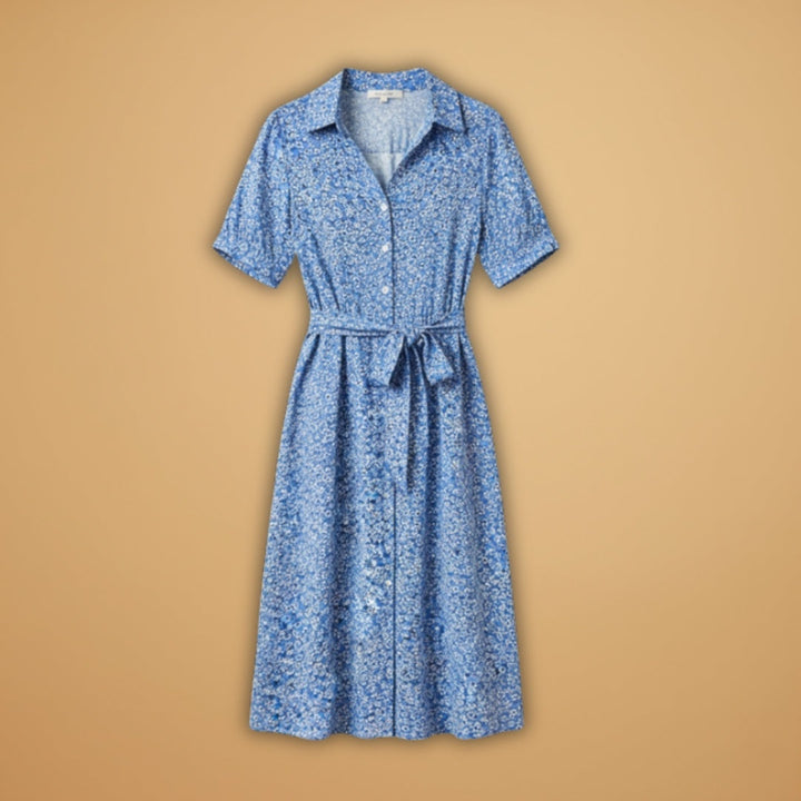 Raquel | Vestido Midi Camiseiro Estampado Mulher Decote V