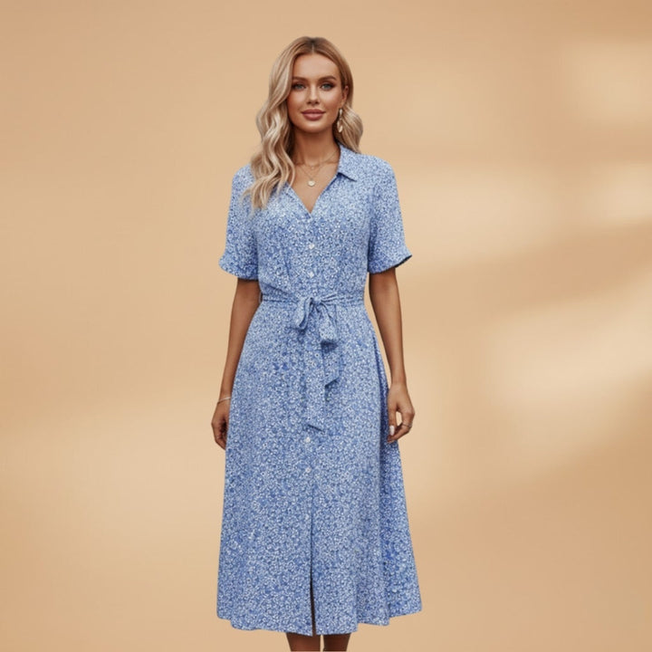 Raquel | Vestido Midi Camiseiro Estampado Mulher Decote V