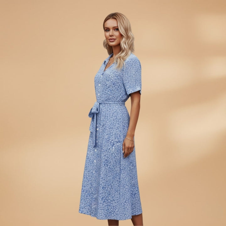 Raquel | Vestido Midi Camiseiro Estampado Mulher Decote V