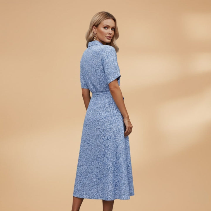 Raquel | Vestido Midi Camiseiro Estampado Mulher Decote V