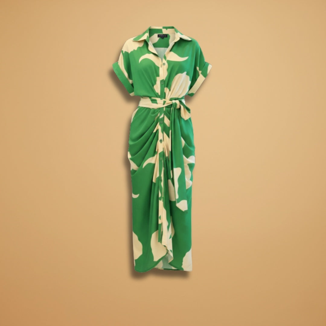 Catarina | Vestido Midi Camiseiro Estampado Mulher Laço