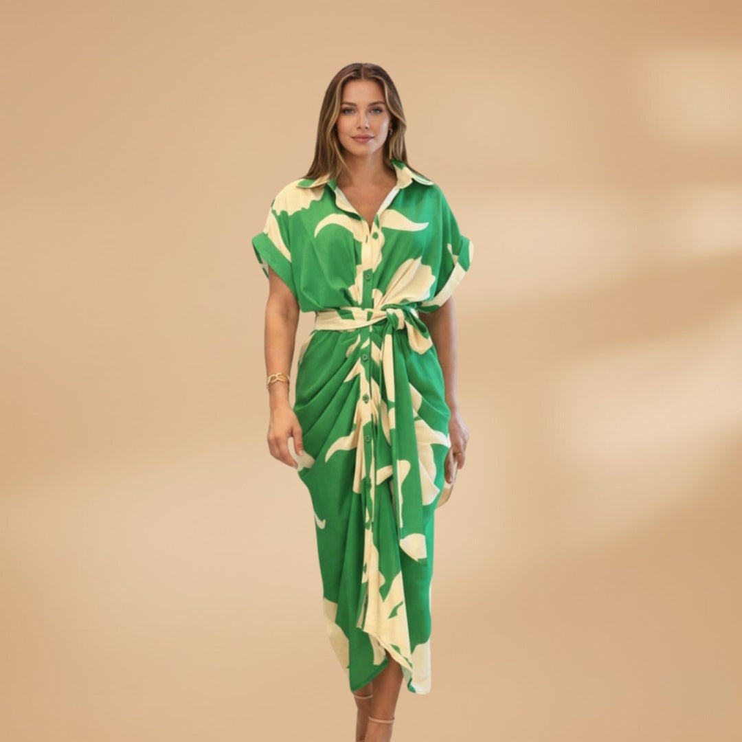 Catarina | Vestido Midi Camiseiro Estampado Mulher Laço