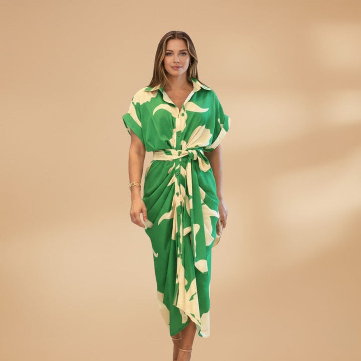 Catarina | Vestido Midi Camiseiro Estampado Mulher Laço