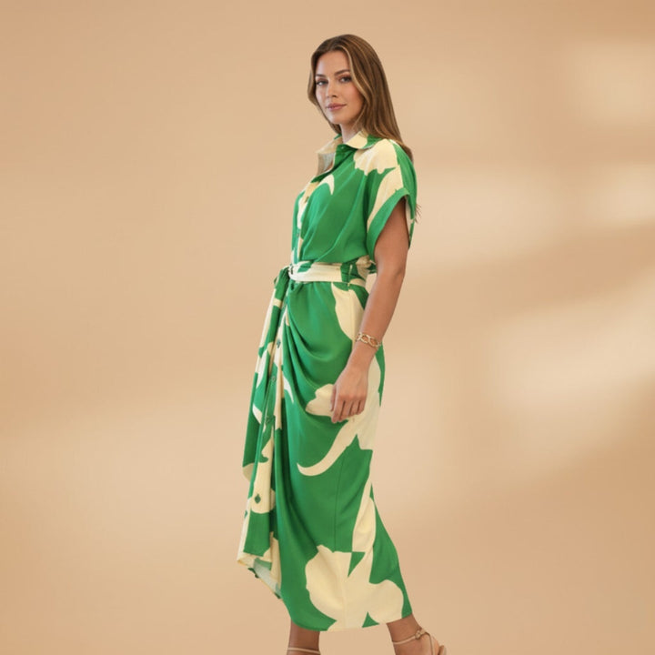 Catarina | Vestido Midi Camiseiro Estampado Mulher Laço