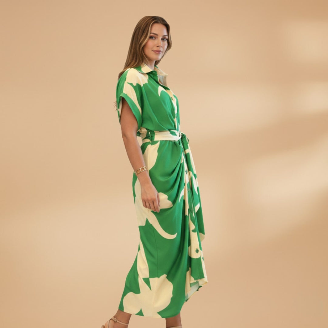 Catarina | Vestido Midi Camiseiro Estampado Mulher Laço