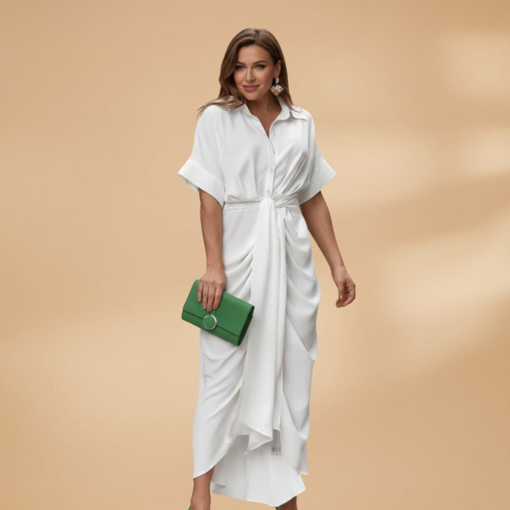 Catarina | Vestido Midi Camiseiro Estampado Mulher Laço