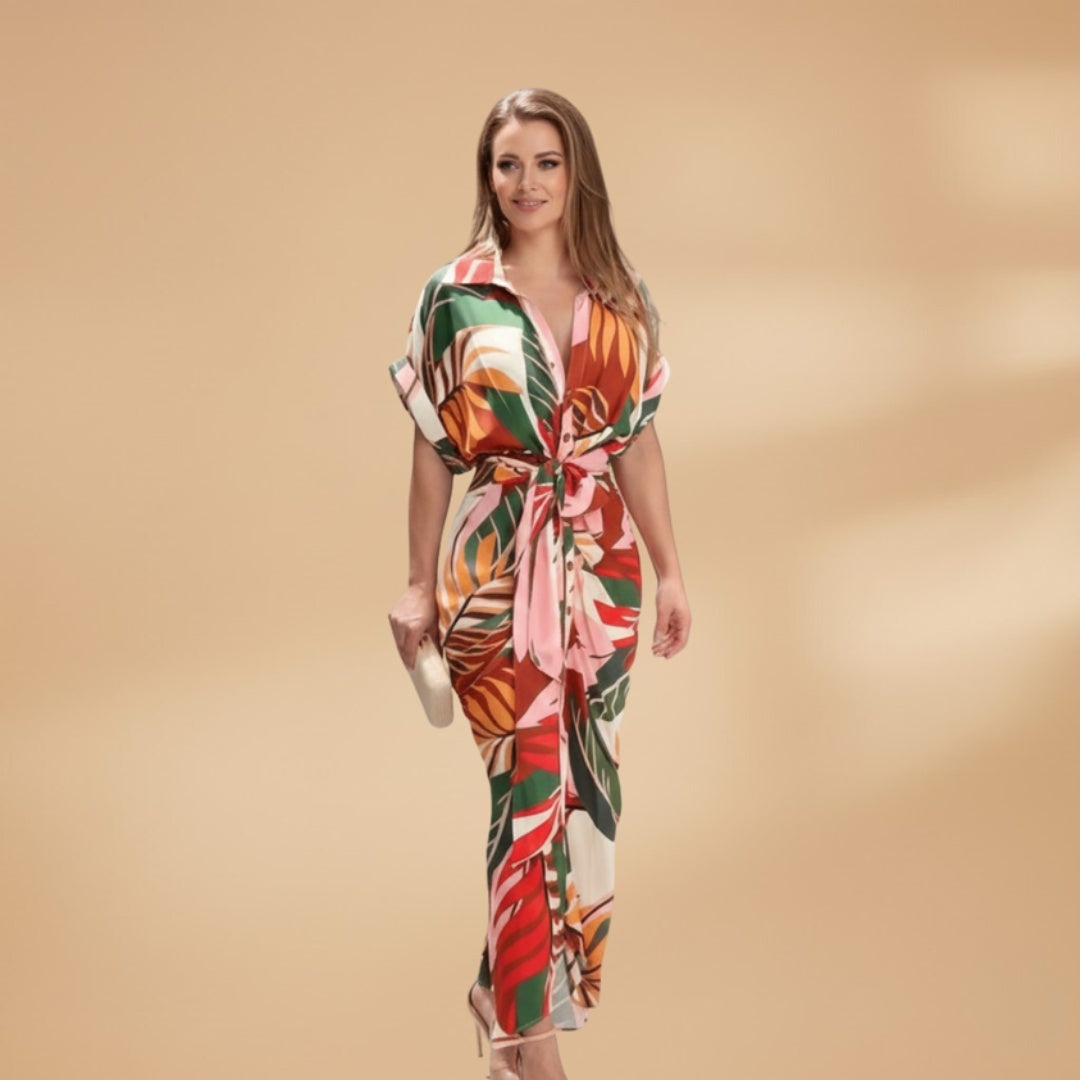 Catarina | Vestido Midi Camiseiro Estampado Mulher Laço