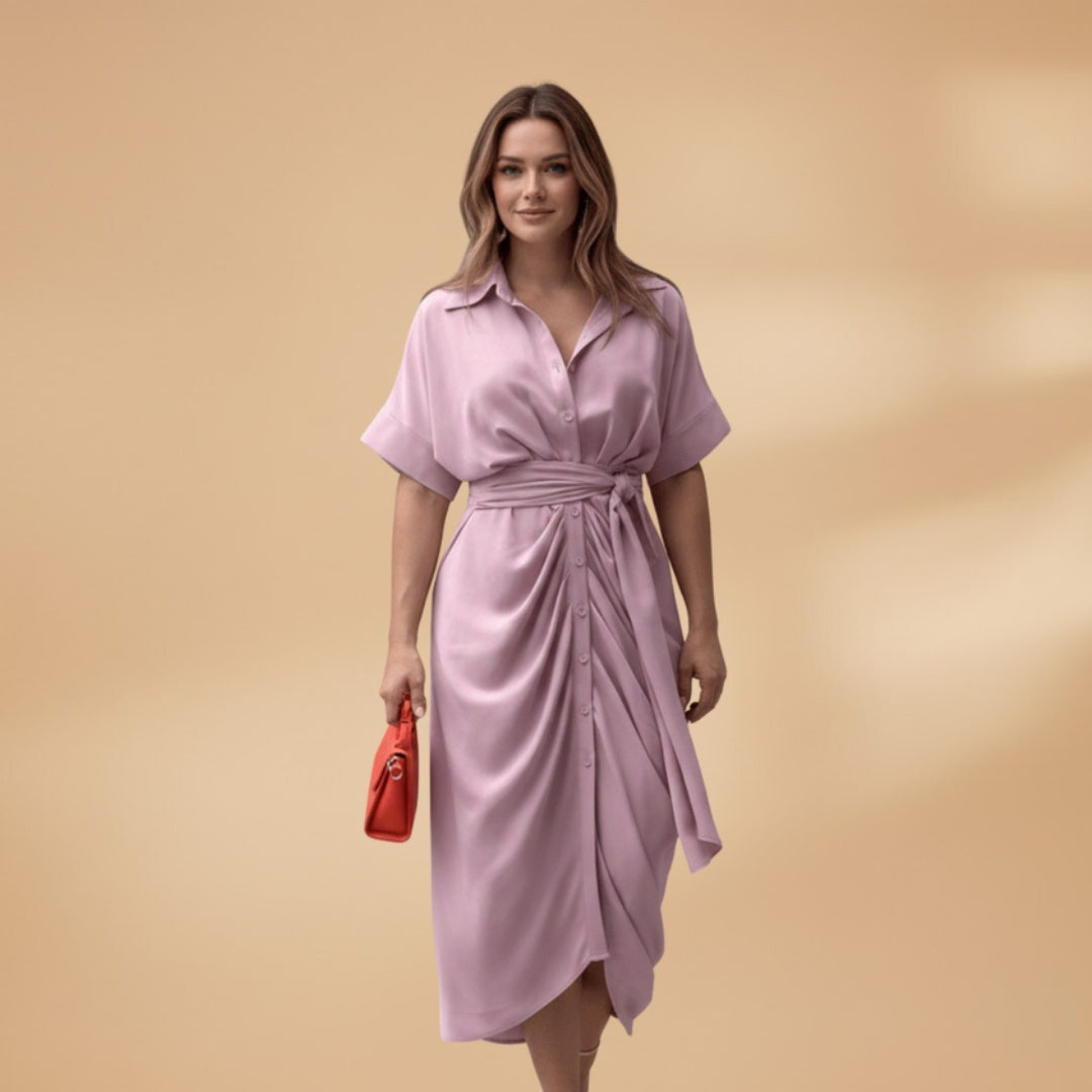 Catarina | Vestido Midi Camiseiro Estampado Mulher Laço