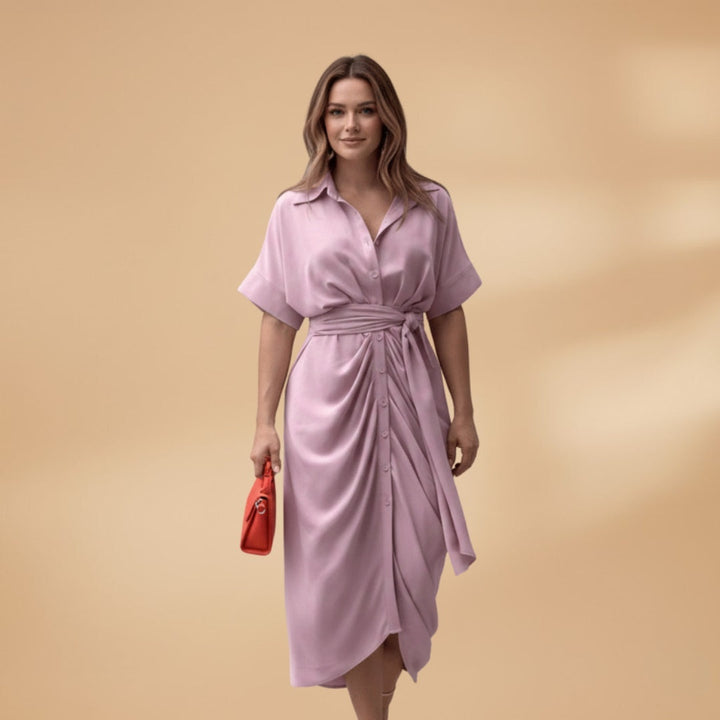 Catarina | Vestido Midi Camiseiro Estampado Mulher Laço