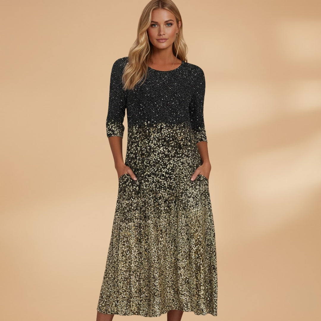Violeta | Vestido Midi de Festa Mulher Manga 3/4 Estampado