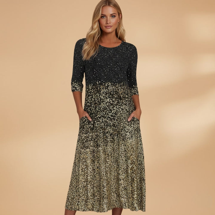 Violeta | Vestido Midi de Festa Mulher Manga 3/4 Estampado