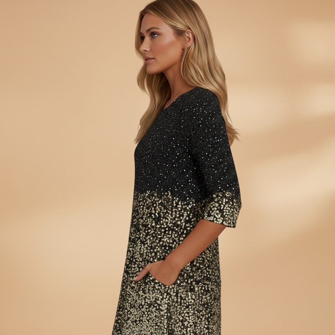 Violeta | Vestido Midi de Festa Mulher Manga 3/4 Estampado