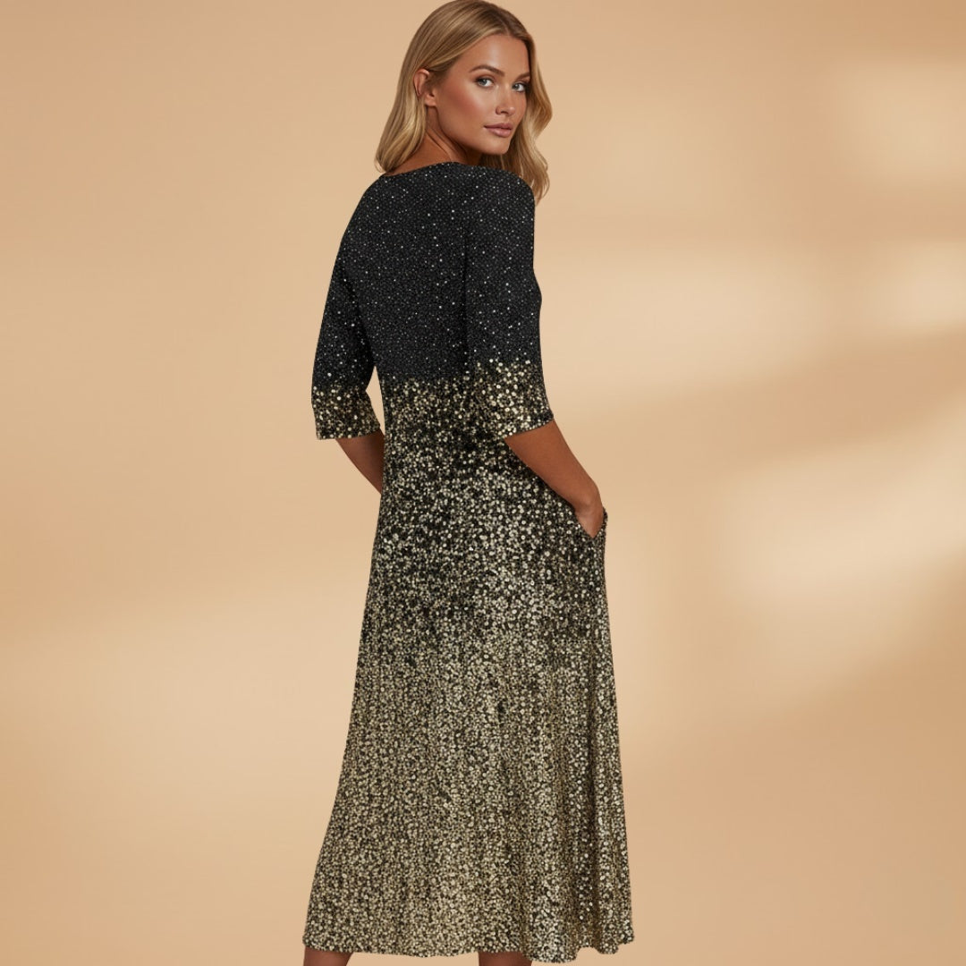 Violeta | Vestido Midi de Festa Mulher Manga 3/4 Estampado
