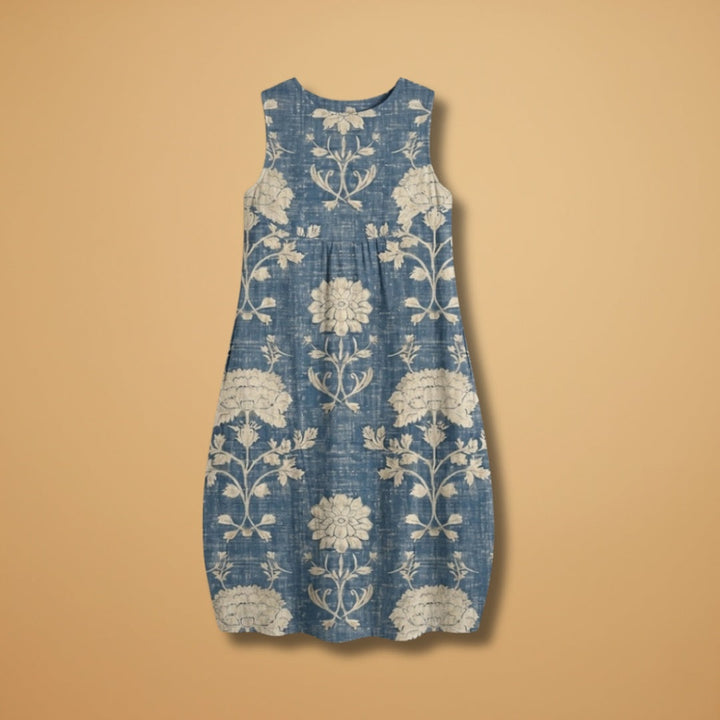 Maria | Vestido Midi de Linho Estampado Mulher Alças