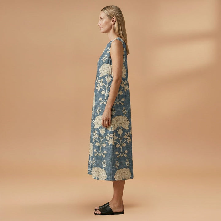 Maria | Vestido Midi de Linho Estampado Mulher Alças