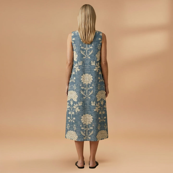 Maria | Vestido Midi de Linho Estampado Mulher Alças