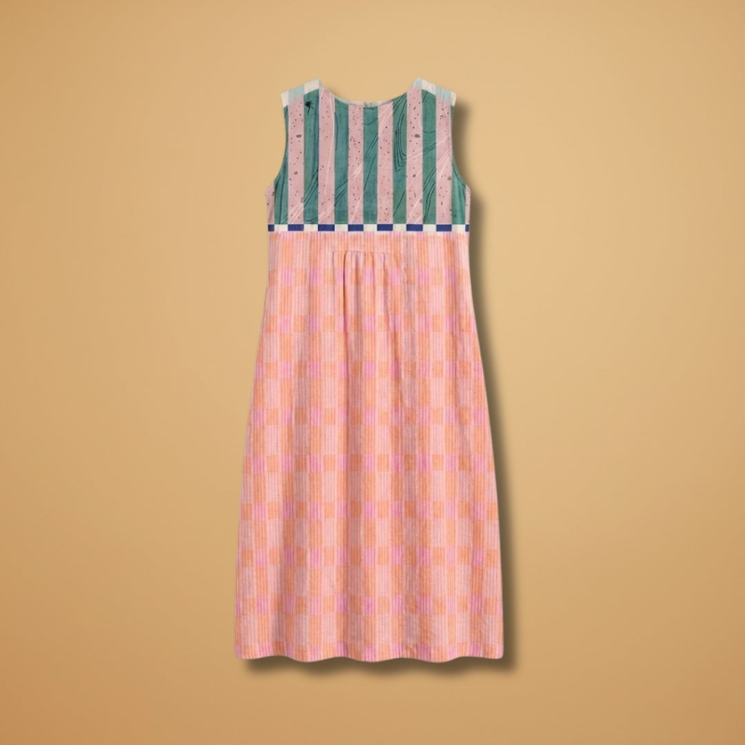 Ana | Vestido Midi de Linho Estampado Mulher Sem Mangas