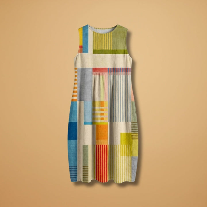 Aurora | Vestido Midi de Linho Estampado Mulher Sem Mangas