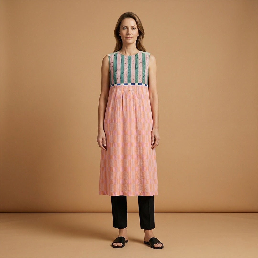 Ana | Vestido Midi de Linho Estampado Mulher Sem Mangas