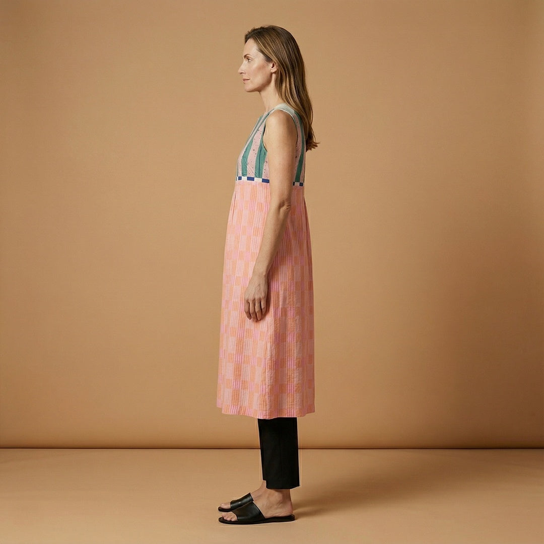 Ana | Vestido Midi de Linho Estampado Mulher Sem Mangas