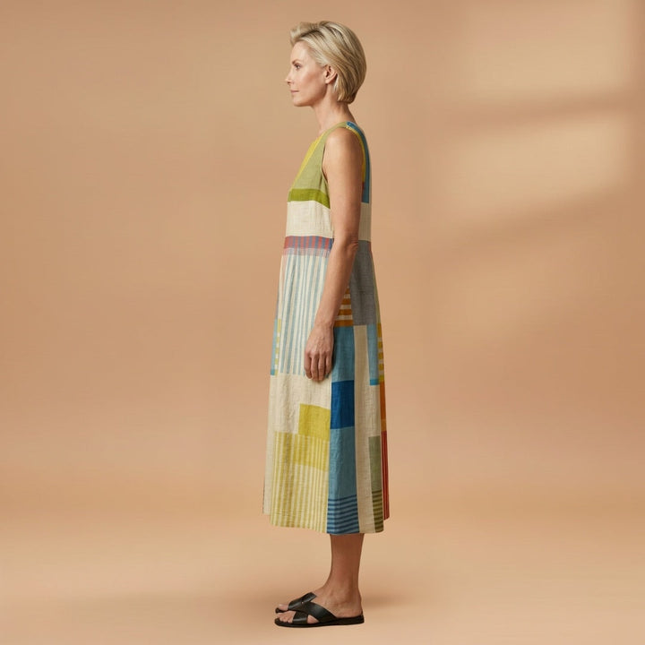 Aurora | Vestido Midi de Linho Estampado Mulher Sem Mangas