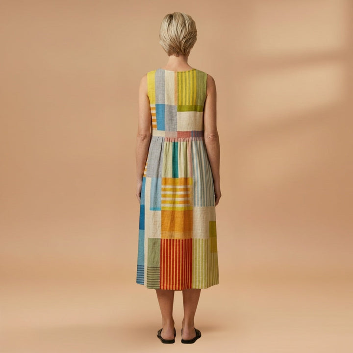 Aurora | Vestido Midi de Linho Estampado Mulher Sem Mangas