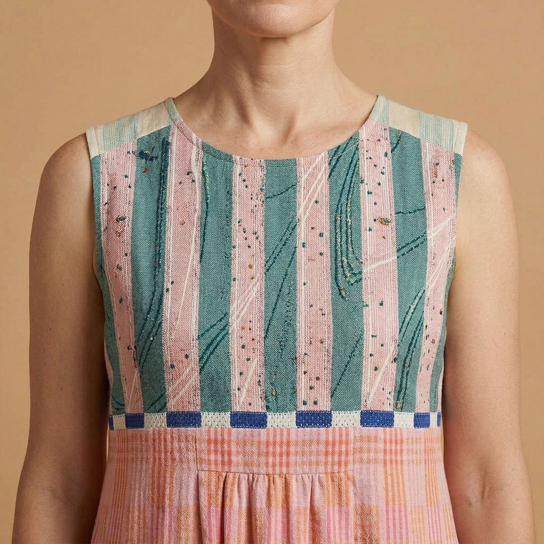 Ana | Vestido Midi de Linho Estampado Mulher Sem Mangas