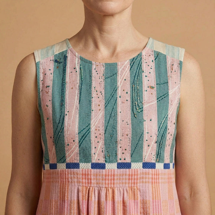 Ana | Vestido Midi de Linho Estampado Mulher Sem Mangas