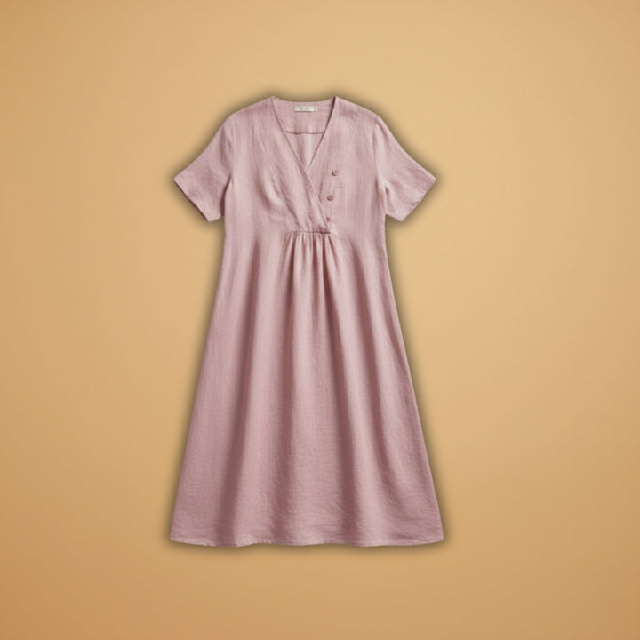 Paula | Vestido Midi de Linho Mulher Decote V