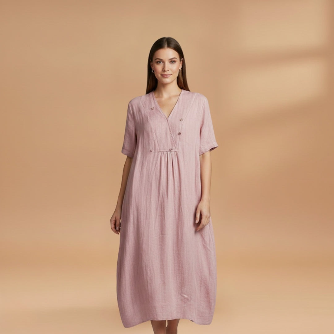 Paula | Vestido Midi de Linho Mulher Decote V