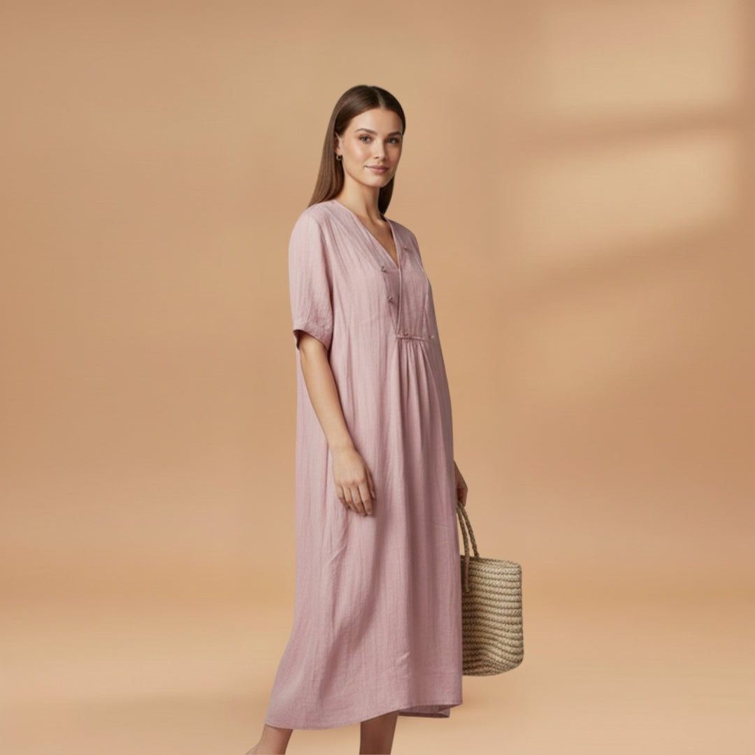 Paula | Vestido Midi de Linho Mulher Decote V