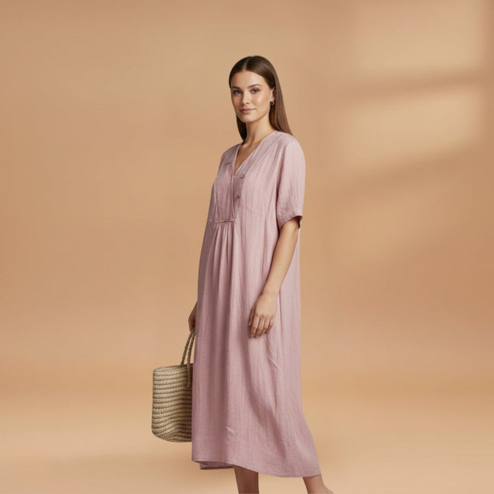 Paula | Vestido Midi de Linho Mulher Decote V