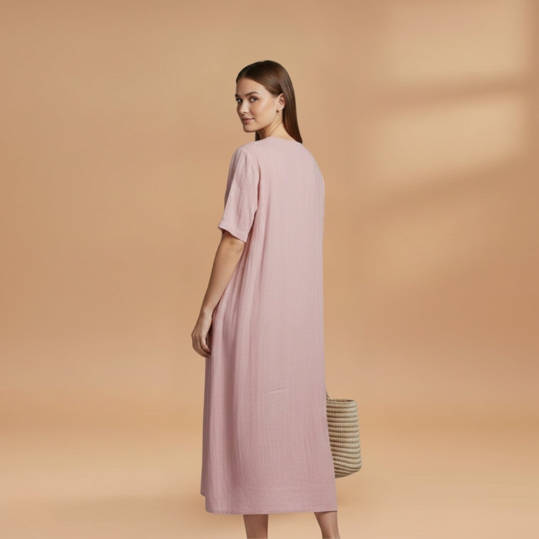 Paula | Vestido Midi de Linho Mulher Decote V