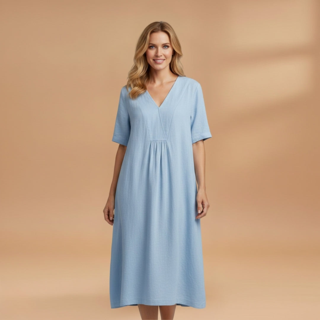 Paula | Vestido Midi de Linho Mulher Decote V