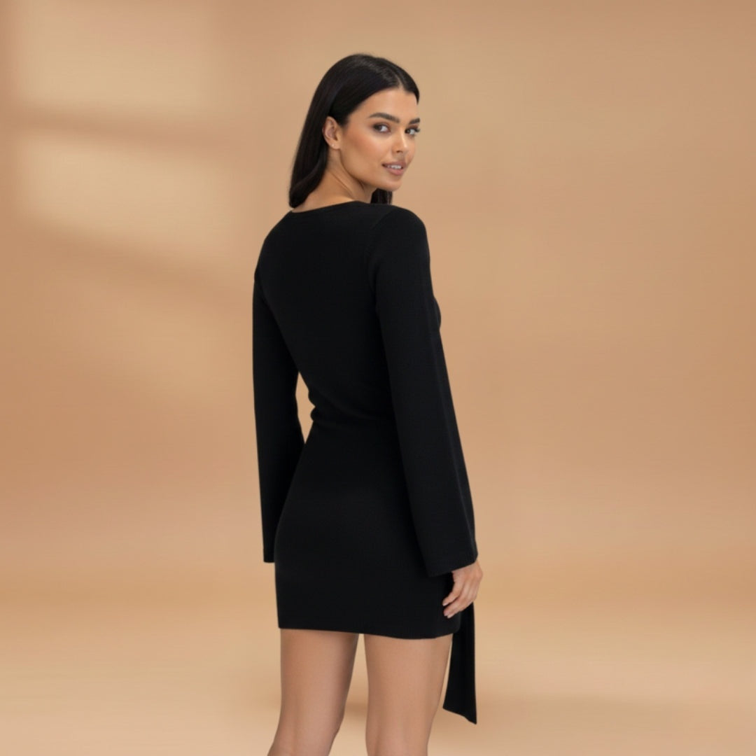 Joana | Vestido Midi de Malha Mulher Manga Longa Nó