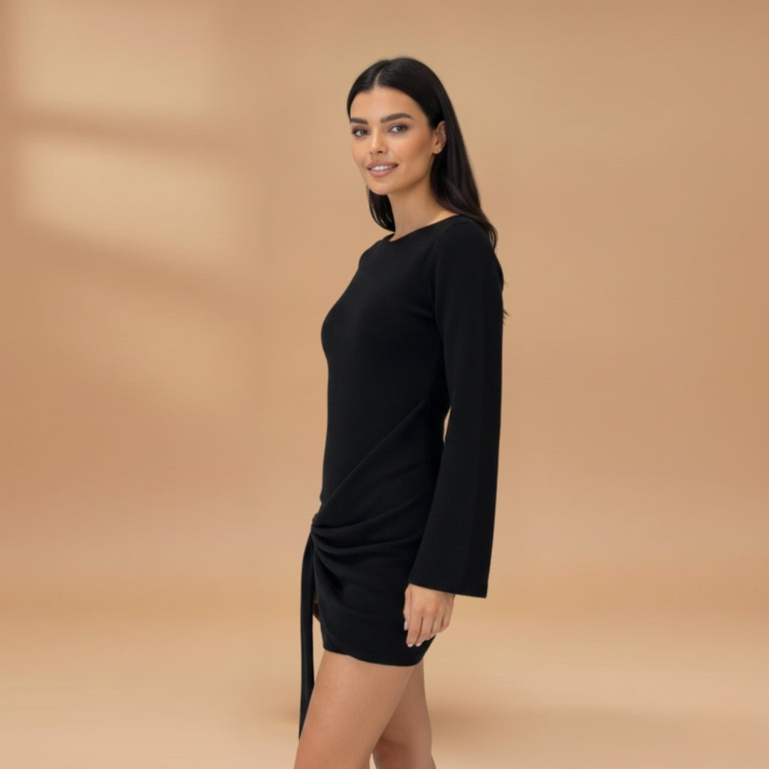 Joana | Vestido Midi de Malha Mulher Manga Longa Nó