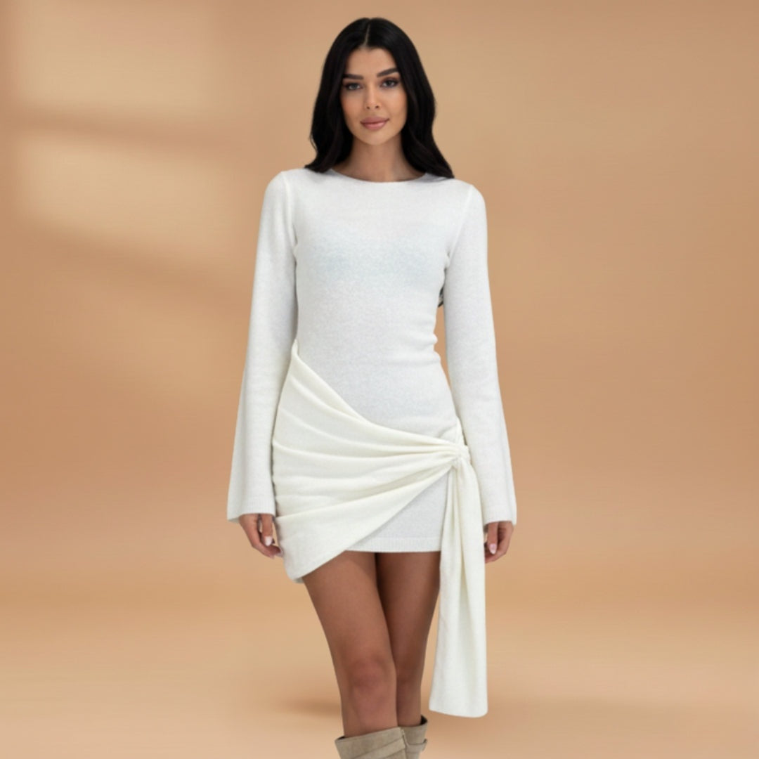 Joana | Vestido Midi de Malha Mulher Manga Longa Nó