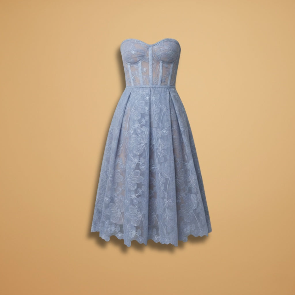Rosa | Vestido Midi de Renda Mulher Corpete