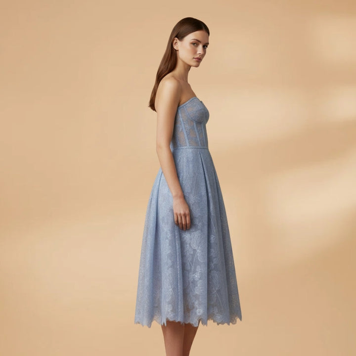 Rosa | Vestido Midi de Renda Mulher Corpete