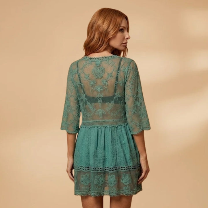 Isabel | Vestido Midi de Renda Mulher Manga Três Quartos