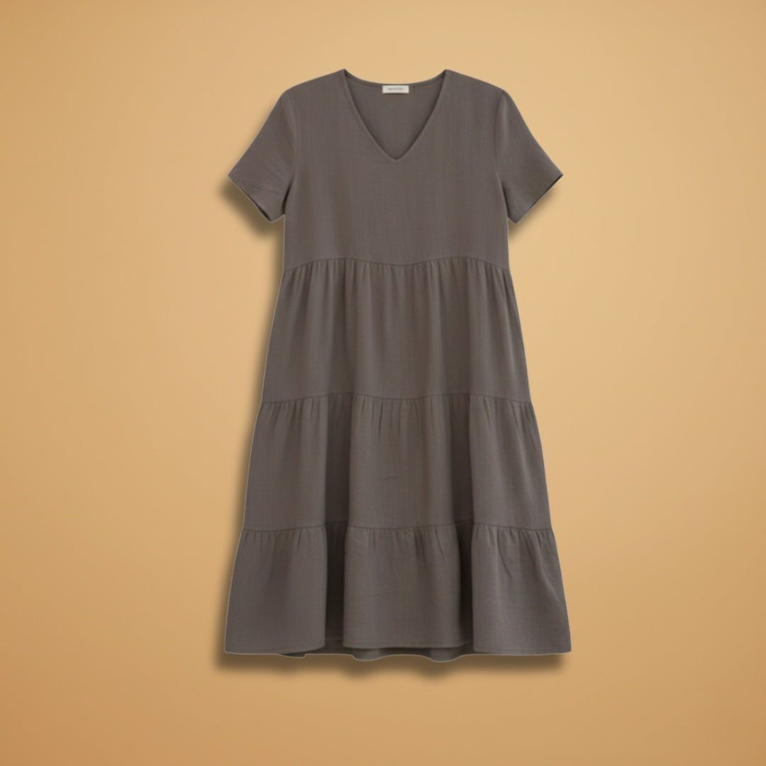 Bruna | Vestido Midi de Verão Decote V Mulher Manga Curta