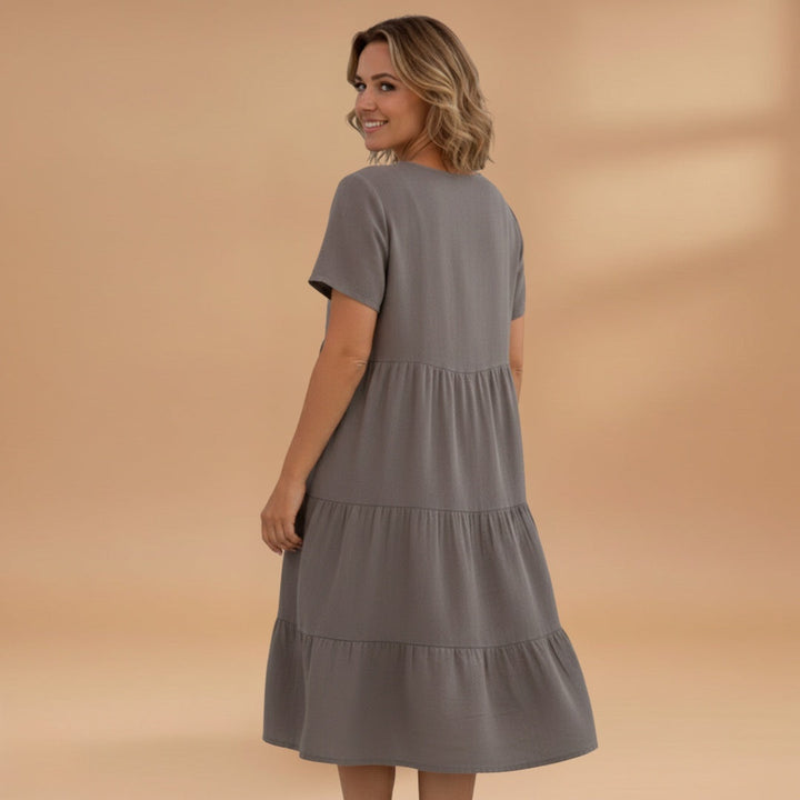 Bruna | Vestido Midi de Verão Decote V Mulher Manga Curta