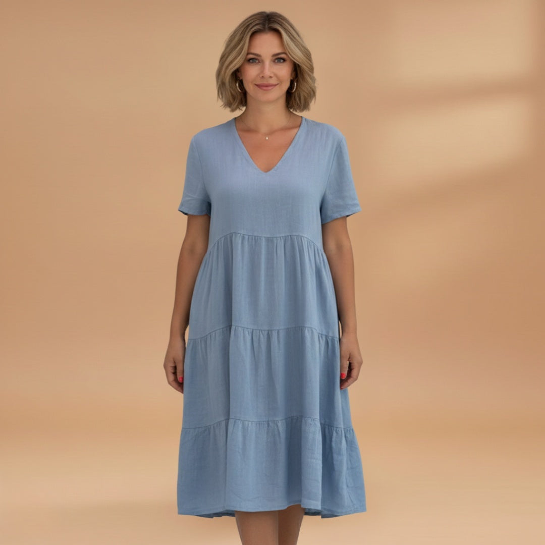 Bruna | Vestido Midi de Verão Decote V Mulher Manga Curta