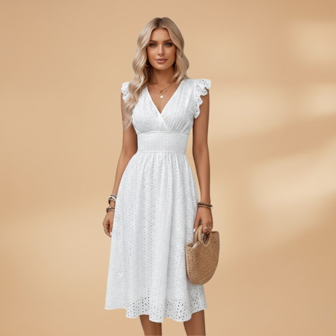 Alice | Vestido Midi de Verão Decote V Mulher Renda